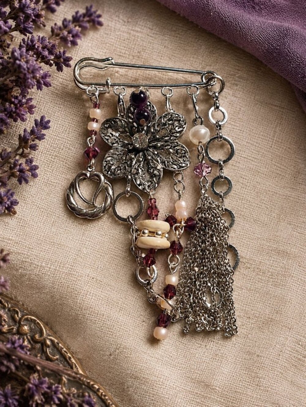 Handmade By Donovan Kilt Brooch Dangle Pin Artisan Upcycled Twice Loved